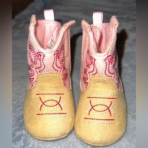 Pink and brown baby cowgirl boots.